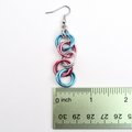 Transgender pride jewelry, long chain trans earrings, blue pink white