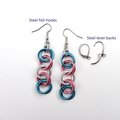 Transgender pride jewelry, long chain trans earrings, blue pink white