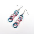 Transgender pride jewelry, long chain trans earrings, blue pink white