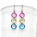 Pansexual pride flag earrings, simple LGBTQ chainmail jewelry