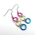 Pansexual pride flag earrings, simple LGBTQ chainmail jewelry