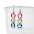 Pansexual pride flag earrings, simple LGBTQ chainmail jewelry