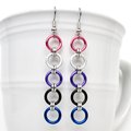 Genderfluid pride earrings, long chain LGBTQ flag chainmail jewelry