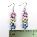 Pansexual pride jewelry, long chainmail LGBTQ earrings, pink yellow blue