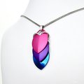 Large bisexual pride pendant, LGBTQ chainmail scale necklace, pink purple blue