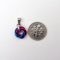 Tiny bisexual pride pendant, chainmail love knot, bi pride jewelry