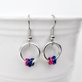 Bisexual pride chainmail earrings, subtle LGBTQ pride jewelry; pink, purple, blue