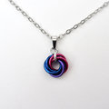 Tiny bisexual pride pendant, chainmail love knot, bi pride jewelry