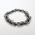 Black and silver aluminum stretch bracelet, chainmail shaggy loops weave, fidget jewelry