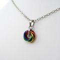 Tiny gay pride pendant, rainbow chainmail love knot, minimalist LGBTQ jewelry