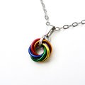 Tiny gay pride pendant, rainbow chainmail love knot, minimalist LGBTQ jewelry