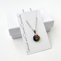 Tiny gay pride pendant, rainbow chainmail love knot, minimalist LGBTQ jewelry