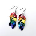 Gay pride earrings, rainbow chainmail shaggy scales LGBTQ jewelry