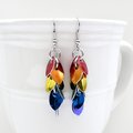 Gay pride earrings, rainbow chainmail shaggy scales LGBTQ jewelry