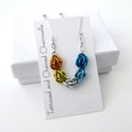 Aroace pride necklace, chainmail jewelry, Sweetpea weave - orange, yellow, white, light blue, blue