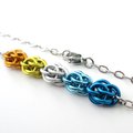 Aroace pride necklace, chainmail jewelry, Sweetpea weave - orange, yellow, white, light blue, blue