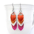 Lesbian pride earrings, 5 color sunset flag, LGBTQ chainmail scales jewelry