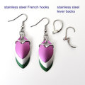 Genderqueer pride earrings, chainmail scales LGBTQ jewelry - lavender, white, green