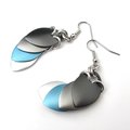 Demiboy pride earrings, anodized aluminum chainmail scales jewelry - gray, light blue, white