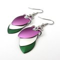 Genderqueer pride earrings, chainmail scales LGBTQ jewelry - lavender, white, green