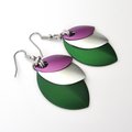 Genderqueer earrings, lavender, white, and green chainmail scale LGBTQ pride jewelry