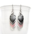 Demigirl pride earrings, lightweight anodized aluminum chainmail scales jewelry - gray, pink, white