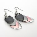 Demigirl pride earrings, lightweight anodized aluminum chainmail scales jewelry - gray, pink, white