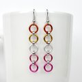 Lesbian flag earrings, simple LGBTQ chainmail jewelry, Pride Month gifts