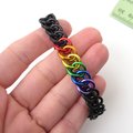 Gay pride stretchy bracelet, chainmail half Persian 3 in 1 weave, discreet rainbow flag LGBTQIA gifts