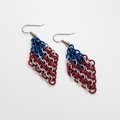 American flag earrings, chainmail European 4 in 1 weave, red white and blue earrings