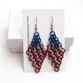 American flag earrings, chainmail European 4 in 1 weave, red white and blue earrings