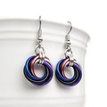 Genderfluid pride earrings, love knot chainmail jewelry; pink, white, purple, black, blue