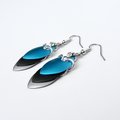 Turquoise, black, and gray earrings, anodized aluminum chainmail dragon scales, team sport game day jewelry, team spirit accessories