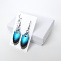Turquoise, black, and gray earrings, anodized aluminum chainmail dragon scales, team sport game day jewelry, team spirit accessories