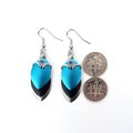 Turquoise, black, and gray earrings, anodized aluminum chainmail dragon scales, team sport game day jewelry, team spirit accessories