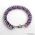 Bisexual pride bracelet, chainmaille half Persian 4 in 1 weave, bi pride jewelry, pink purple blue