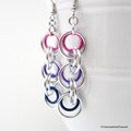 Bisexual pride jewelry, long chainmaille earrings, pink purple blue