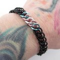 Transgender pride flag bracelet, stretchy chainmail half Persian 3 in 1 weave, subtle and discreet LGBTQIA jewelry