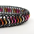Lesbian pride stretch bracelet, 5 stripe sunset flag, chainmail Euro 6 in 1 weave LGBTQ jewelry
