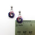 Tiny genderfluid pride earrings, handmade chainmail love knot LGBTQ+ jewelry, stainless steel studs