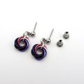 Tiny genderfluid pride earrings, handmade chainmail love knot LGBTQ+ jewelry, stainless steel studs