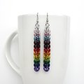 Handmade progress pride flag earrings, LGBTQ+ chainmail full Persian weave jewelry, choose stainless steel hooks or lever backs