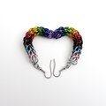 Handmade progress pride flag earrings, LGBTQ+ chainmail full Persian weave jewelry, choose stainless steel hooks or lever backs