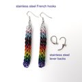 Handmade progress pride flag earrings, LGBTQ+ chainmail full Persian weave jewelry, choose stainless steel hooks or lever backs
