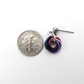 Tiny genderfluid pride earrings, handmade chainmail love knot LGBTQ+ jewelry, stainless steel studs