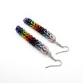 Handmade progress pride flag earrings, LGBTQ+ chainmail full Persian weave jewelry, choose stainless steel hooks or lever backs