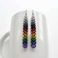Handmade progress pride flag earrings, LGBTQ+ chainmail full Persian weave jewelry, choose stainless steel hooks or lever backs