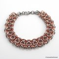 Men's chainmaille bracelet, stainless steel and copper, gridlock Byzantine weave