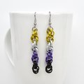 Handmade Nonbinary pride chainmail earrings, double spiral weave LGBTQ+ jewelry, choice of ear wire styles