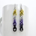 Handmade Nonbinary pride chainmail earrings, double spiral weave LGBTQ+ jewelry, choice of ear wire styles